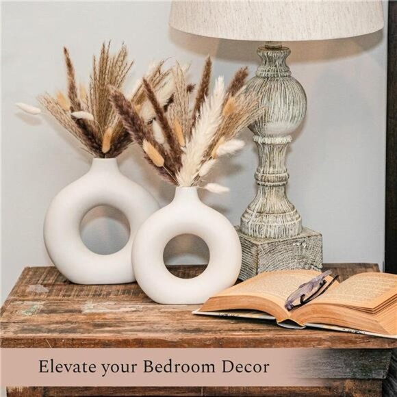 White Ceramic Vases with Dried Pampas Grass Set Home Decor Boho Room Gift - Picture 6 of 8